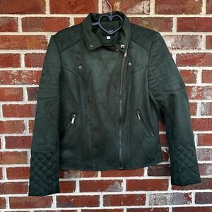 KUT from the Kloth Women's Dark Green Faux Suede Moto Jacket Size Medium